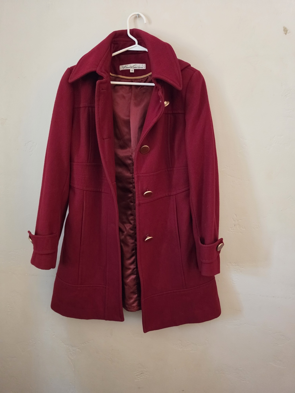 Women's Red Wool Blend Button Coat